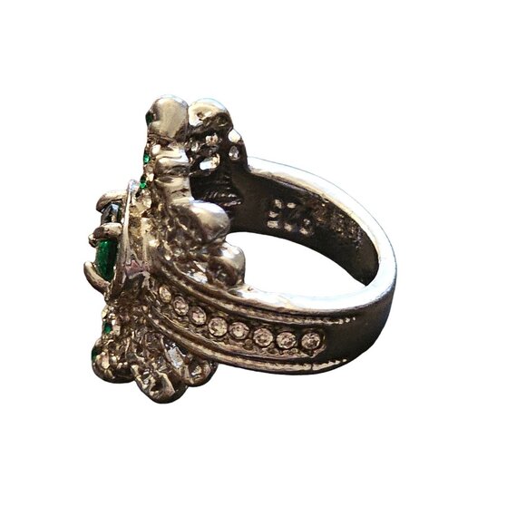 Victorian Trading Green Rhinestone & CZ Sterling Silver 925 Queen Ring Size 6 - Picture 10 of 16